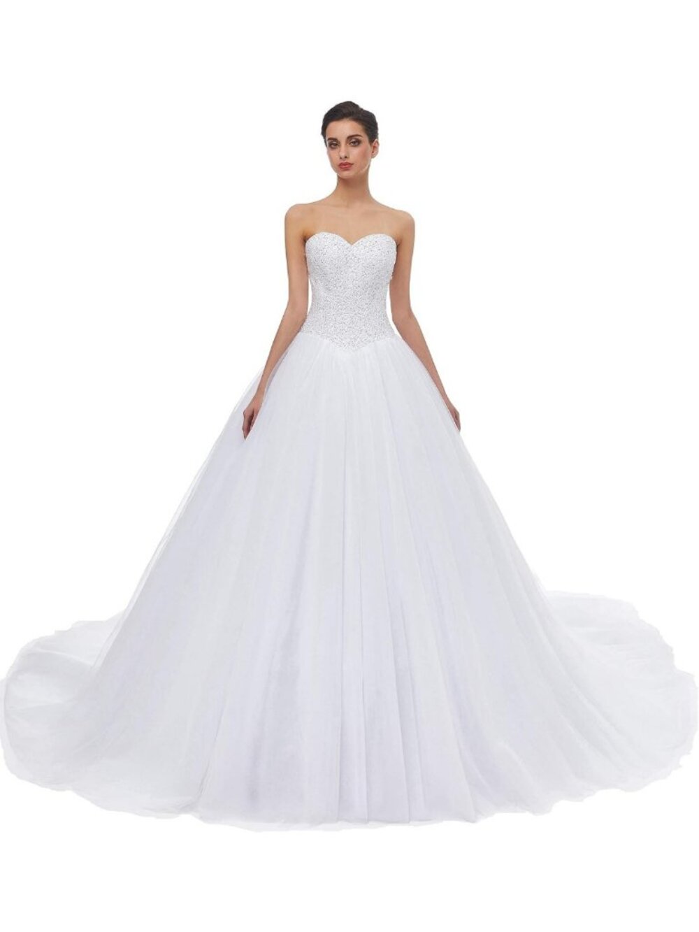 Elegant Sweetheart Tulle Ball Gown Wedding Dress, A-line Bridal Gown with Train